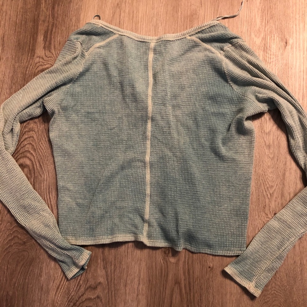 Free people turquoise, cropped, long-sleeve top